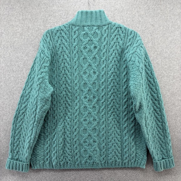 Aran Crafts Sweater Womens L Green Teal Merino Wool Cable Knit 1/4 Zip Ireland - Picture 4 of 7